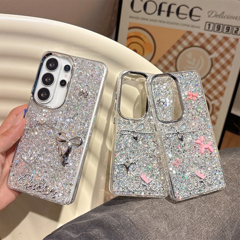 Suitable for Samsung S25Ultra Creative S24 Women's New Model S25Fe Resin Phone Case with Glitter A35 Anti-Drop Bow Tie