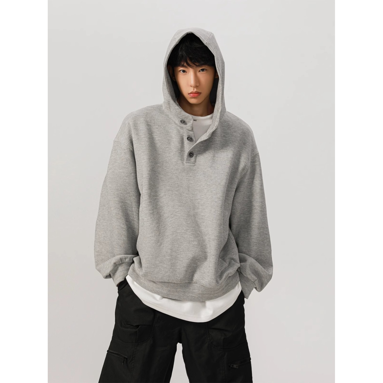 Felpa con cappuccio unisex in stile Hong Kong – Stile streetwear oversize con bottoni (M-3XL, 2 colori)_voghion.com