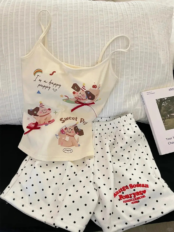 女性用胸パッド付きピュアデューティパジャマ、サマーサスペンダーイン韓国風ベストショーツ、夏に屋外で着用可能、ホームウェアセット|undefined