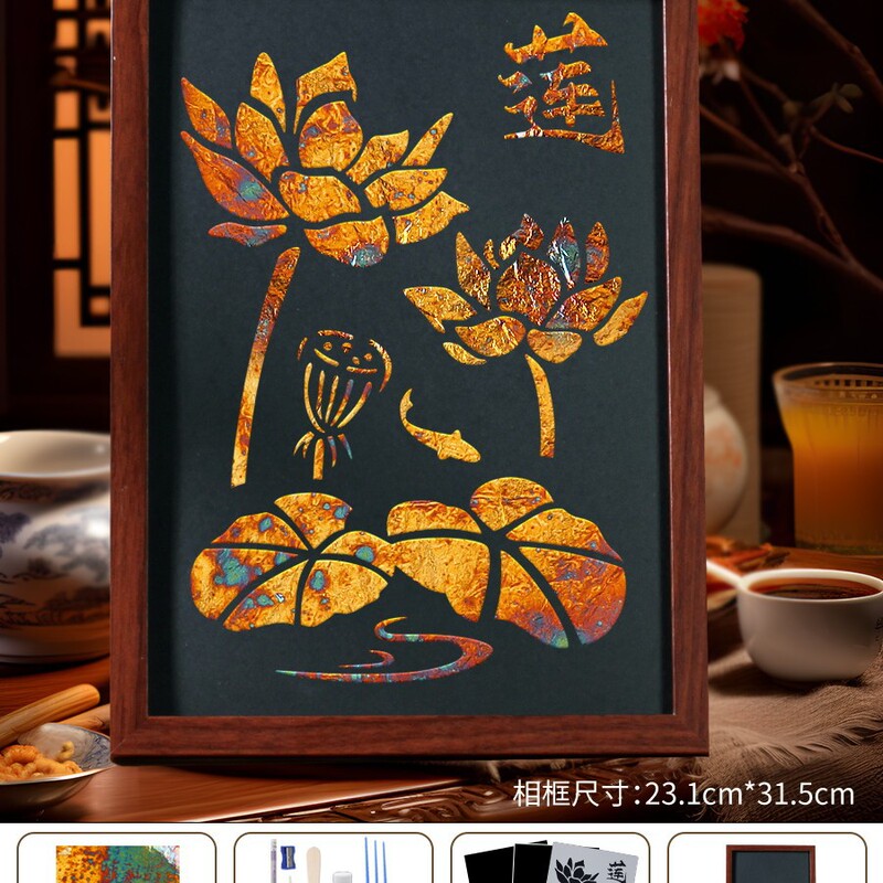 2025新非遗烧箔画diy材料包金箔画装饰画拓印手工爱国主题建军节|undefined