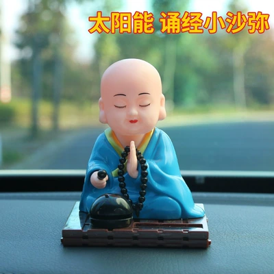 Car creative solar monk Car ornaments - little-monk-in-blue