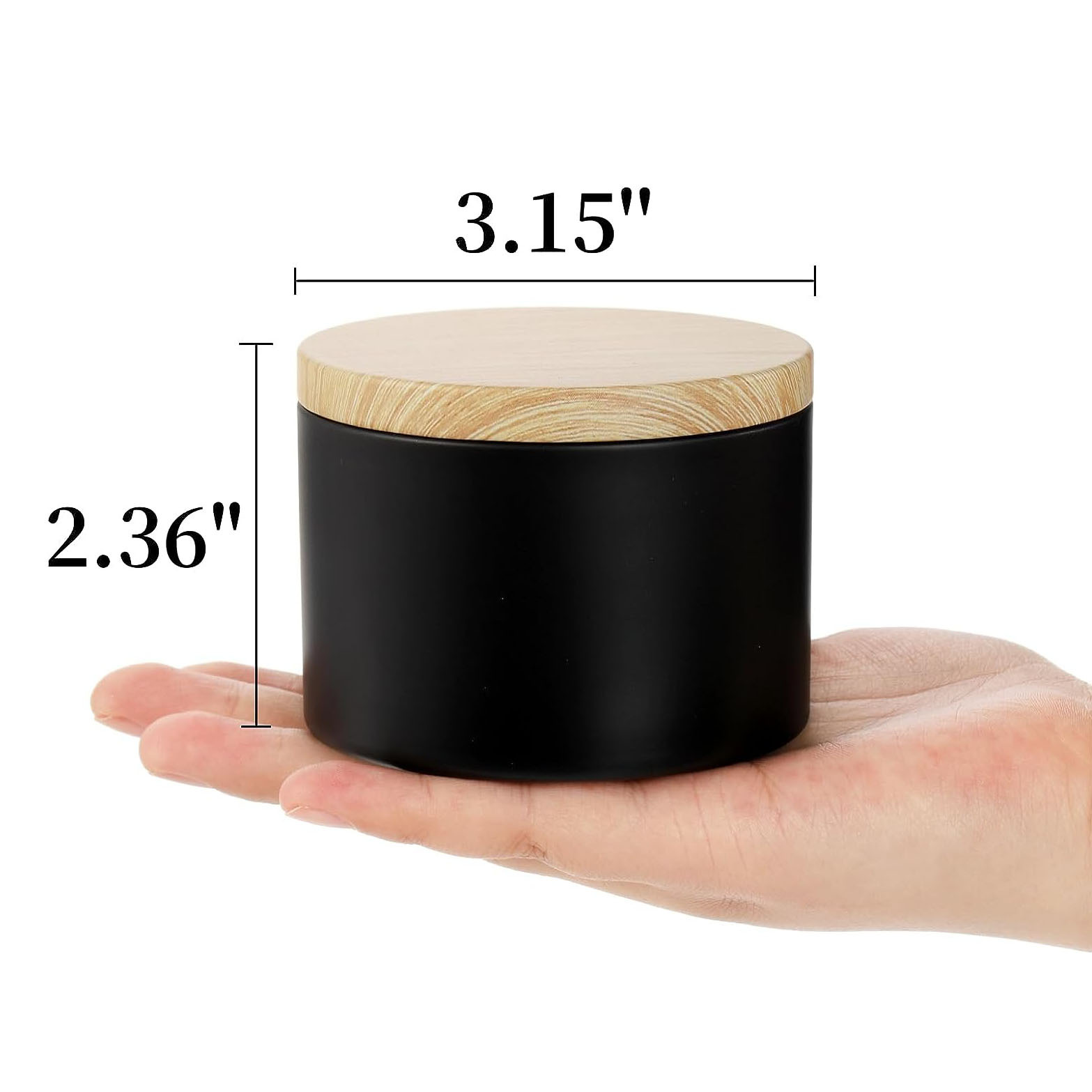 Caja redonda de hojalata negra sellada de doble cara con tapa de imitación de madera de alta gama para dulces, velas y aromaterapia, 4oz 8oz, al por mayor