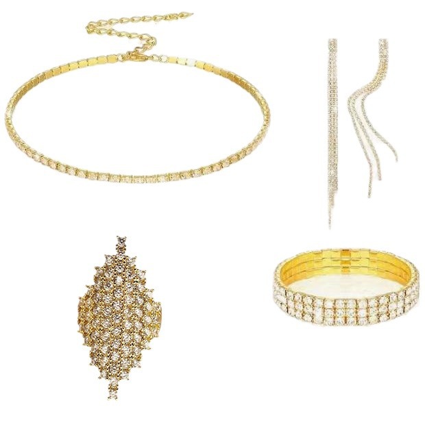 Garra de cobre europeo y americano collar de diamantes pendientes pulsera anillo nupcial de cuatro piezas Amazon dama de honor collar traje