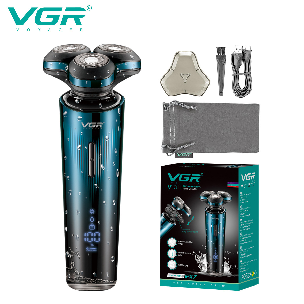 Electric Magnetic Shaver IPX7 Waterproof Digital Display Three Head Floating Dual Color Personal Care Home Appliance_voghion.com