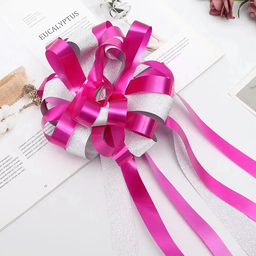 Gran cristal perezoso tire flor tridimensional de dos colores arco mano tire flor material de embalaje decoración del coche de la boda