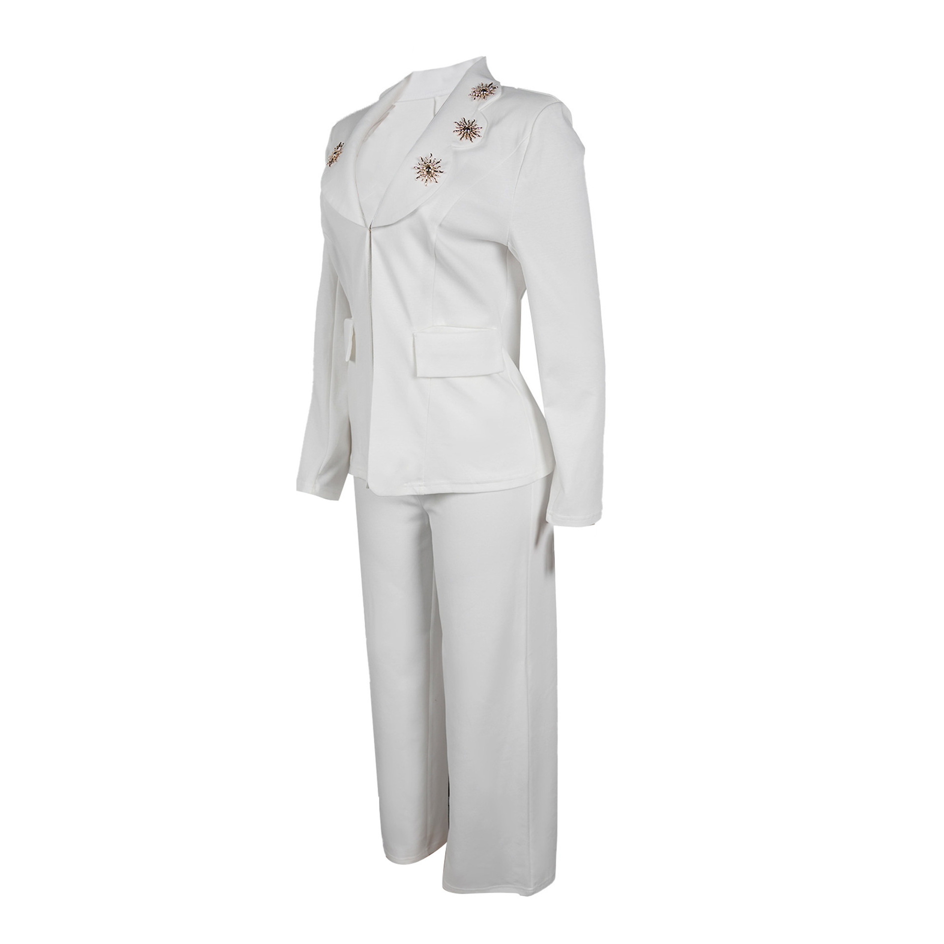 Completo elegante donna con blazer a revers a contrasto e pantaloni_voghion.com