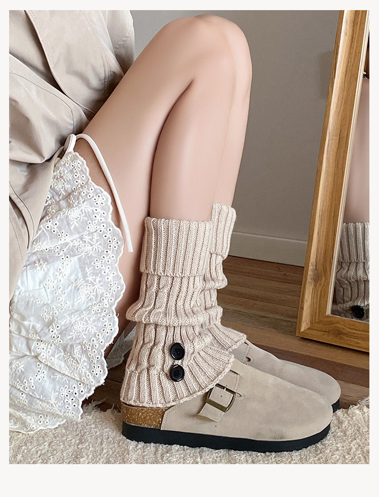 Scaldamuscoli Bootshang, calzini in cotone con risvolto e bottoni, calzini in pile per autunno e inverno, calzini snellenti in lana Maillard a tubo medio, color caffè_voghion.com