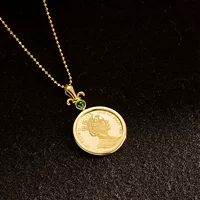 Чистое золото 14K Женская мода король золото кулон зеленый кристалл Корона ожерелье кулон женские золотые украшения 12265