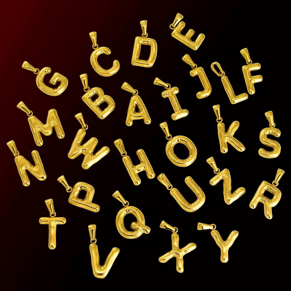 精抛光不锈钢气泡英文字母吊坠diy饰品项链坠子单坠配饰镀18K真金