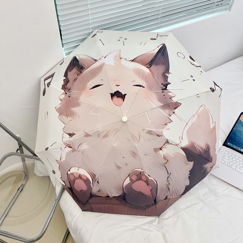 クロスボーダー日韓全自動小清新日傘傘女性日除け傘晴雨両用黒ゴム日焼け止め五折傘