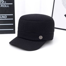 帽子男士中老年冬季加绒保暖平顶帽户外爷爷老头防风护耳毛呢棉帽