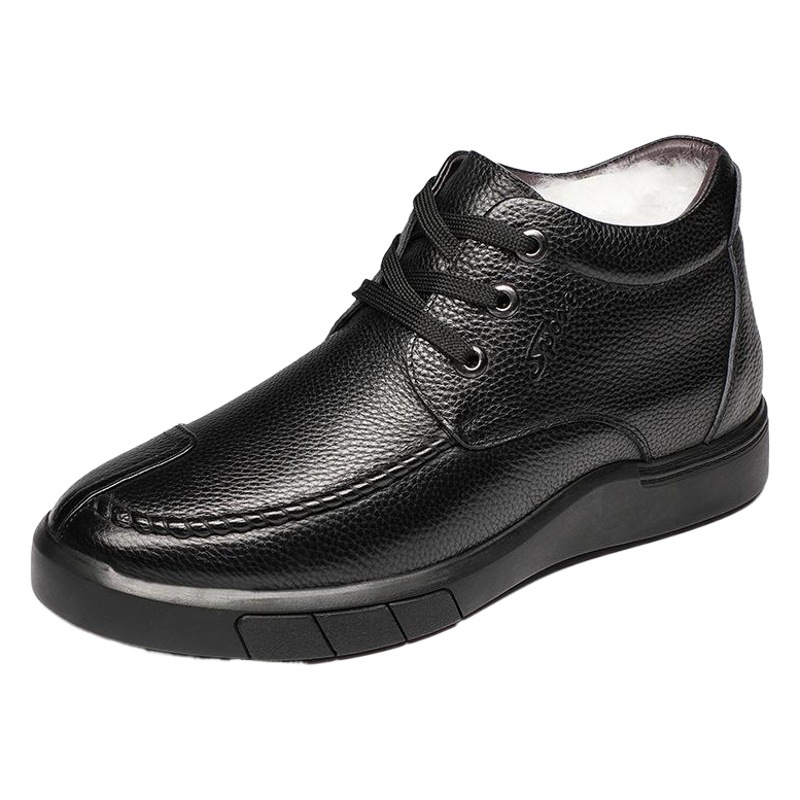 Invierno primera capa de piel de vaca de lana zapatos de algodón de los hombres de cuero genuino forrado de lana caliente papá zapatos de los hombres de alta superior casual zapatos de cuero de los hombres