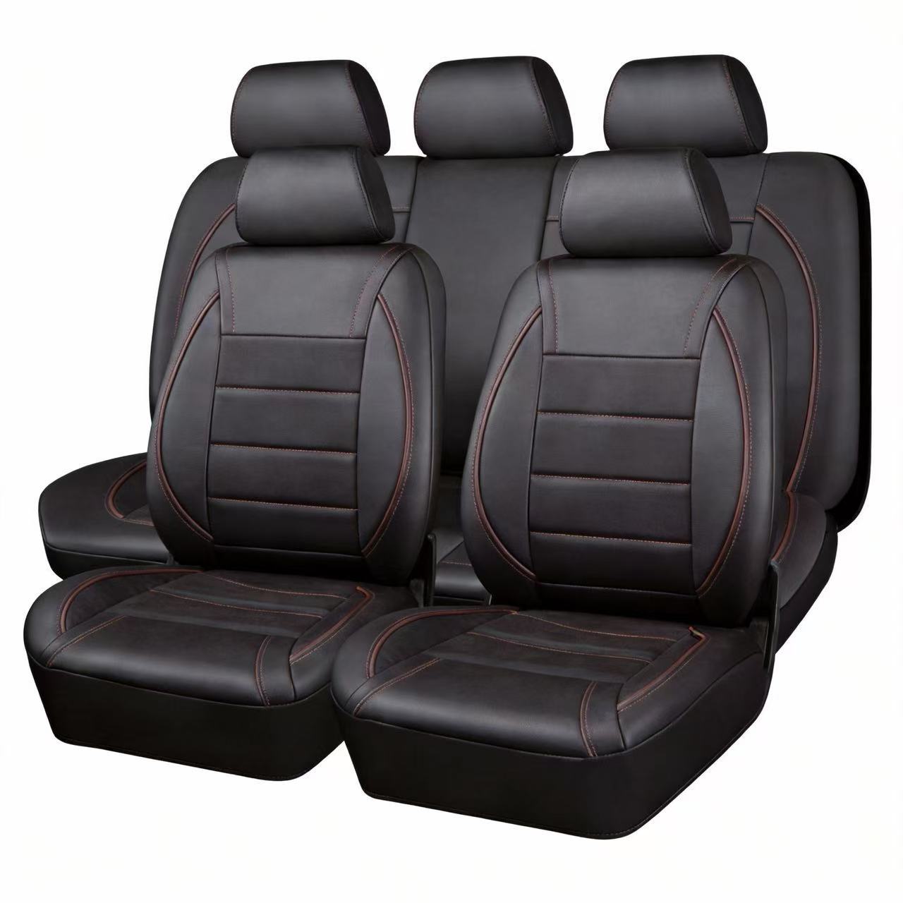 Universal Pu Leather Car Seat Cover with Single-Needle Arc Pull Strap, Leather Style, 5-Seater Car Seat Cover