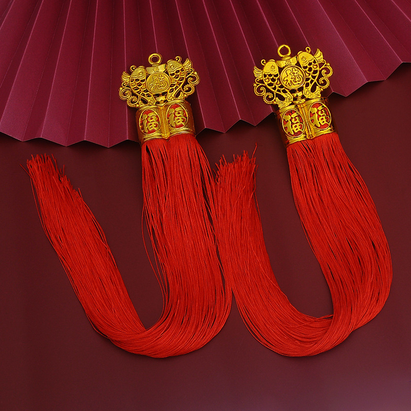 New Fisherman's Knot Gold-plated Double Tube Tassel Pendant Festive Hanging Decorations for Chinese New Year