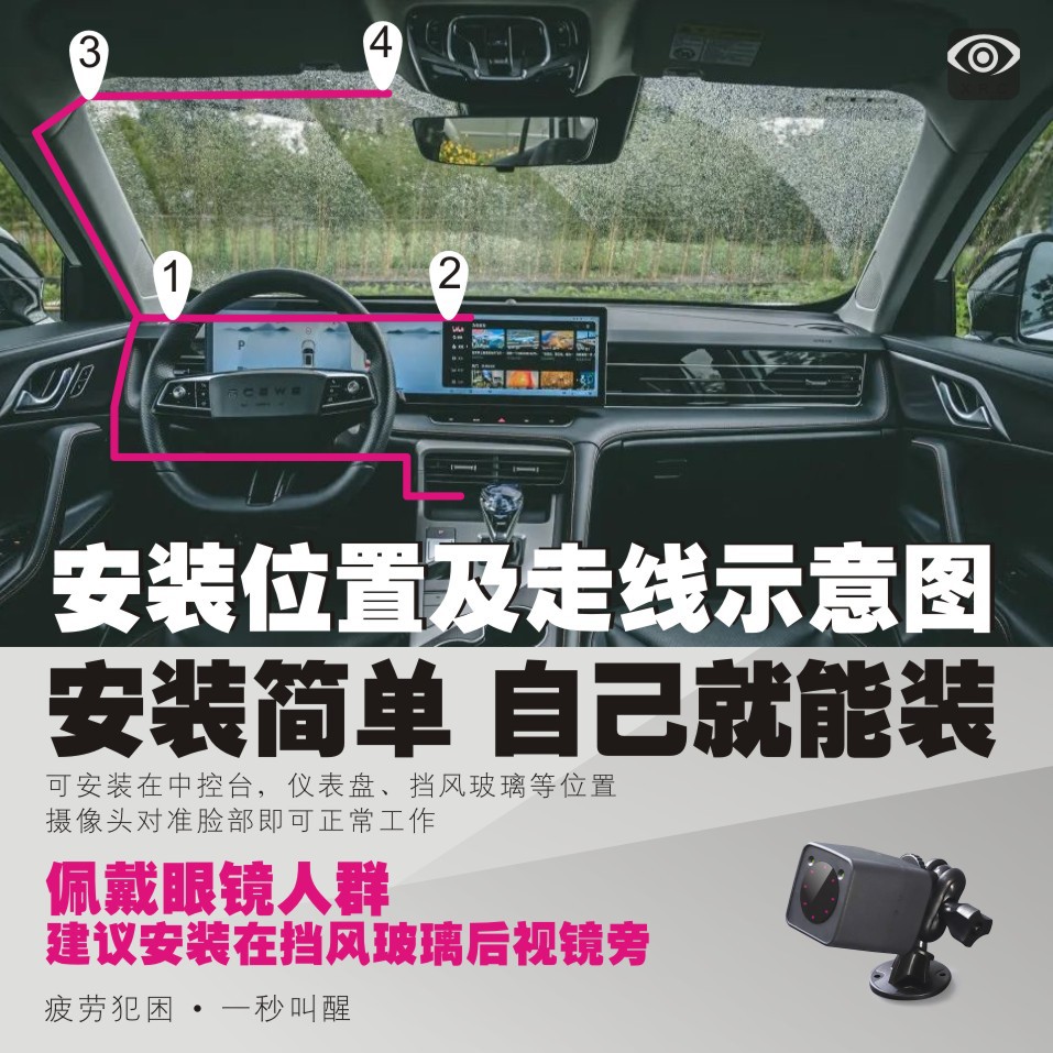 S1 Fatigue Warning Device, Driving Monitor, Anti-Drowsiness Device for Long Distances, Monitoring While Making Phone Calls, Monitoring with Eyes Closed, Facial Recognition, Driving Safety