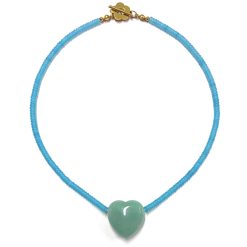 Heart Shape Pattern Simple Style Heart Shape Natural Stone Titanium Steel Pendant Necklace In Bulk