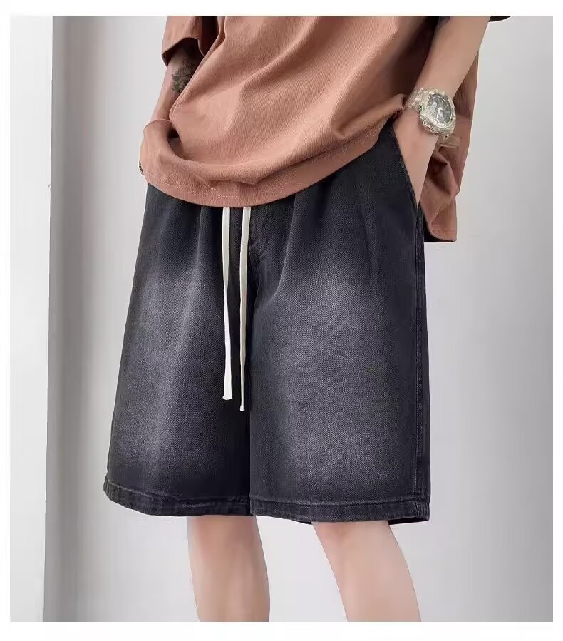 Men's Summer Fashion Denim Shorts Drawstring Loose Fit Casual Mid Length Five Point Trendy_viptrois.com