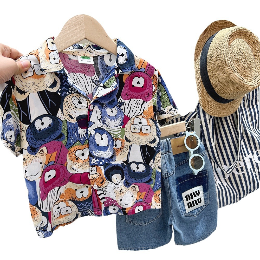 Camisa de verano para niños camisa de flores 2024 para niños medianos y grandes camisa casual para niños solapa ropa de playa estilo de vacaciones manga corta
