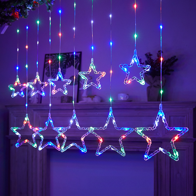 Cross-border Christmas stars, snowflakes, stars and moon, leather curtain lights, Christmas indoor atmosphere decoration, LED string lights 4