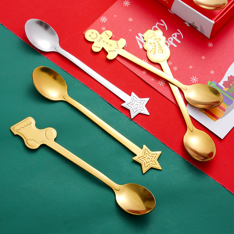 クリスマス食器ギフトステンレスデザートスプーンコーヒースプーンギフトボックスセットクリエイティブ漫画クリスマススプーン卸売|undefined
