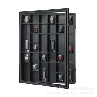 烈酒杯展示盒跨境实木带可拆卸搁板壁挂式橱柜亚克力门收藏储存