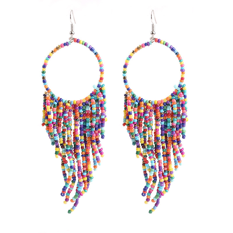 1 Pair Fashion Color Block Alloy Beaded Tassel Women's Earrings display picture 5