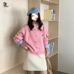 韩系早秋穿搭灰色翻领针织开衫外套女2025新款慵懒风宽松显瘦毛衣