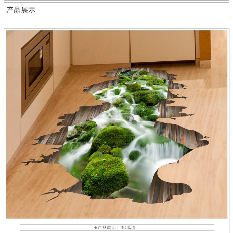 국경 간 새로운 3D 벽 스티커 스트림 바닥 스티커 욕실 장식 스티커 가정 장식 벽 스티커 제조 업체 도매