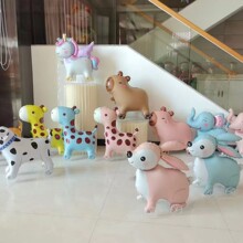网红卡通上新立体铝膜气球小动物带滑轮造型户外儿童派对装饰必备