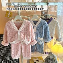 2025儿童新款法兰绒套装睡衣男童女童加厚加绒保暖家居服套装宽松