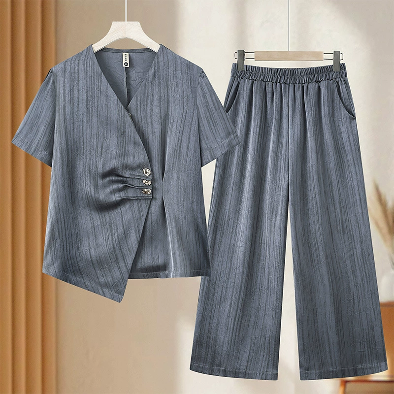 2025 новая мама летняя одежда набор иностранные модные топы из двух частей среднего и пожилого возраста женская летняя футболка с короткими рукавами