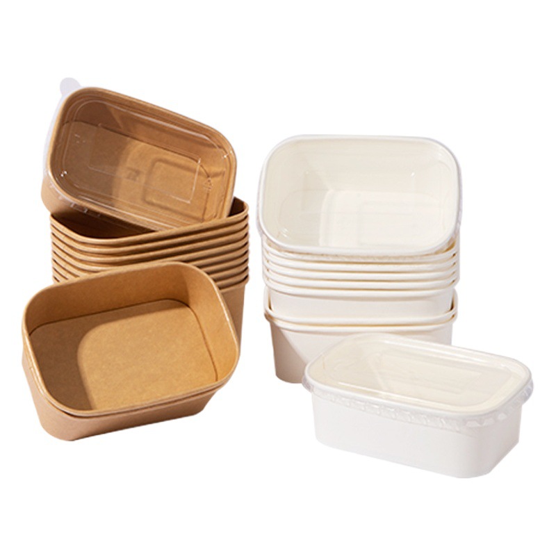 Tazón y caja de papel kraft desechable – para comida rápida, personalizada y resistente al calor