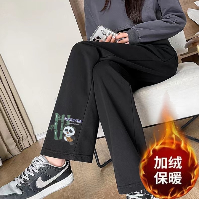 팬더 스트레이트 블랙 플러스 벨벳 팬츠