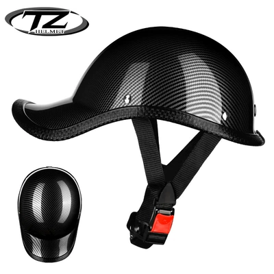 Electric Battery Car Helmet Retro Half Helmet Safety Protective Hat Helmet Distinctive Lightweight Scoop Helmet Summer Helmet Men's Universal (Motosiklet kaskı (dəbilqə)) - carbon-fiber-text-front-and-back-2-bands-free-size-55-62-head-circumference
