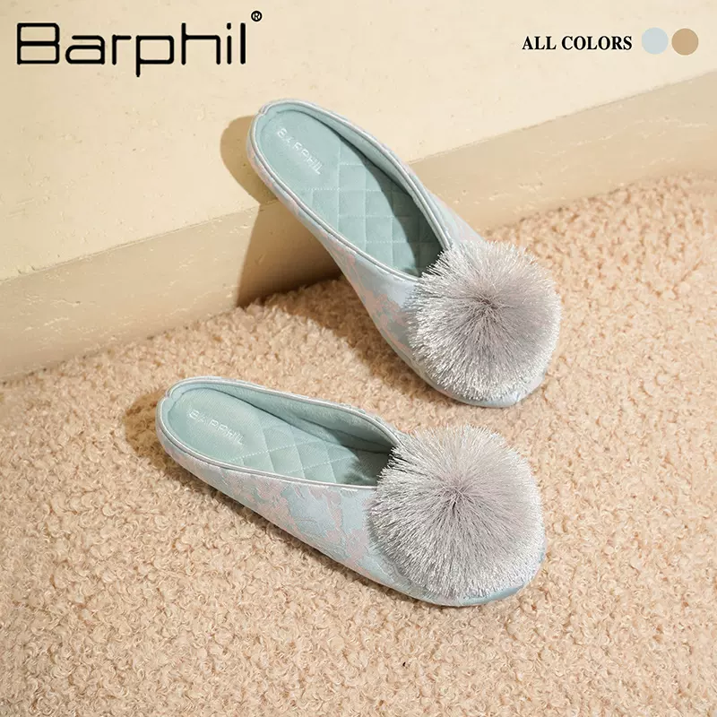 Barphil室内秋冬季家居拖鞋女款国风防滑静音包头棉拖月子鞋批发