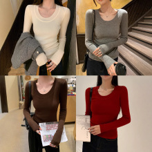 港米服饰/ 2025羊毛蚕丝圆领打底衫女内搭秋季修身显瘦上衣针织衫