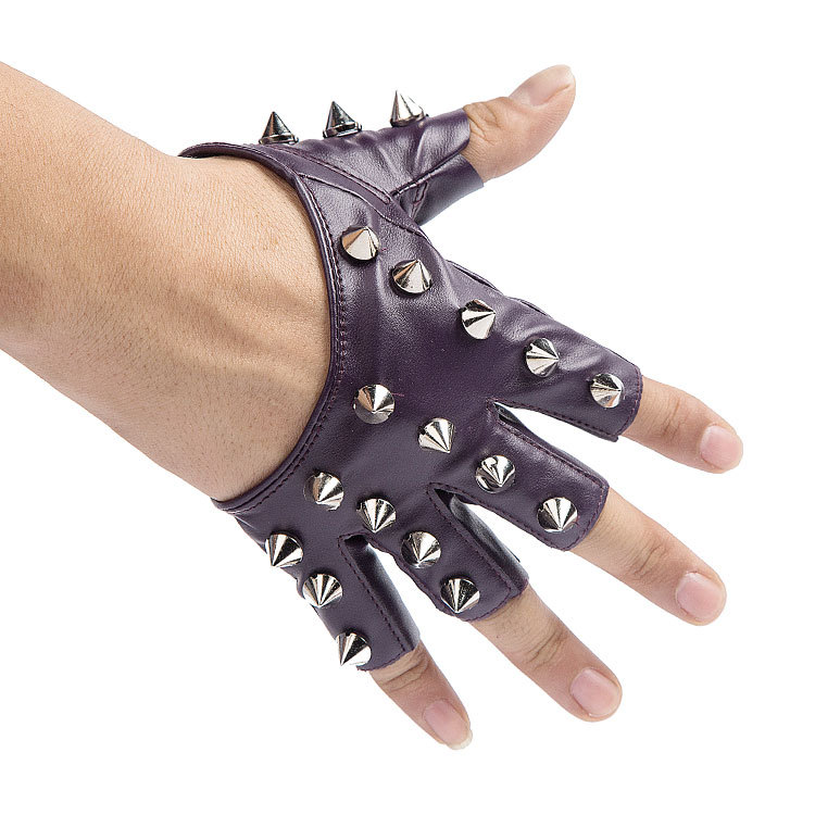 Medio dedo guantes hombres y mujeres punk hip hop remache medio dedo guantes de cuero dedo abierto rendimiento etapa romper guantes de baile