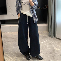朵妮DN 2025秋季宽松运动卫裤女 撞色腰抽绳阔腿弯刀香蕉休闲长裤