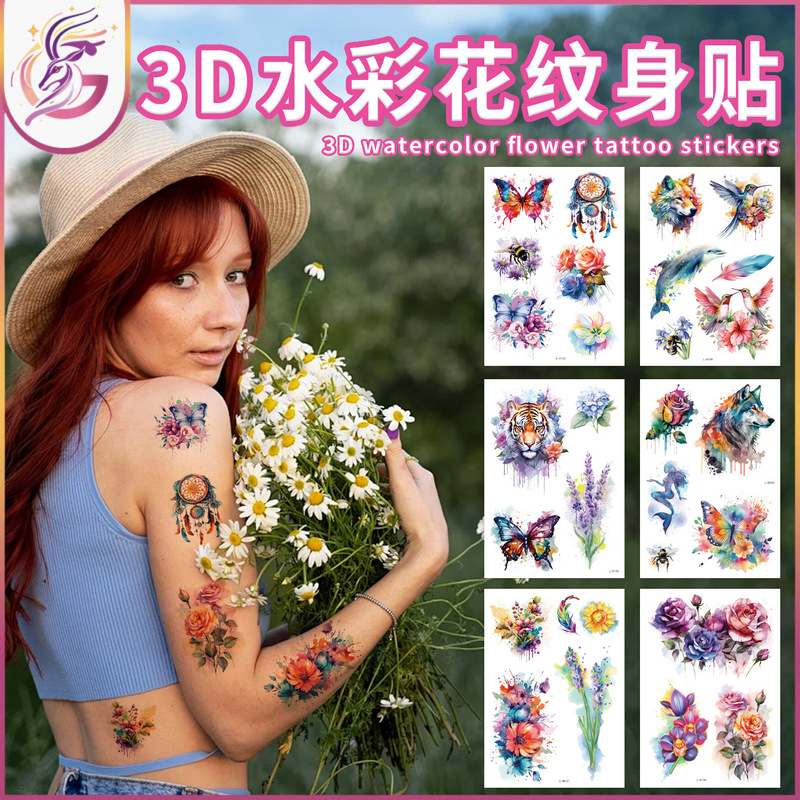 3D Watercolor Pattern Tattoo Stickers, Realistic Painted Various Flowers, Butterflies and Animals, Summer Adult Holiday Temporary Tattoo Stickers 3D Watercolor Pattern Tattoo Stickers, Realistic Painted Various Flowers, Butterflies and Animals, Summer Adult Holiday Temporary Tattoo Stickers