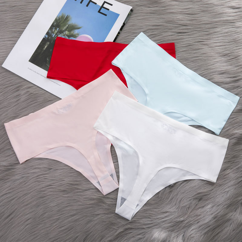 Amazon AliExpress sexy hot high waist women's thong Women's Ice Silk seamless one-piece plus size T pants