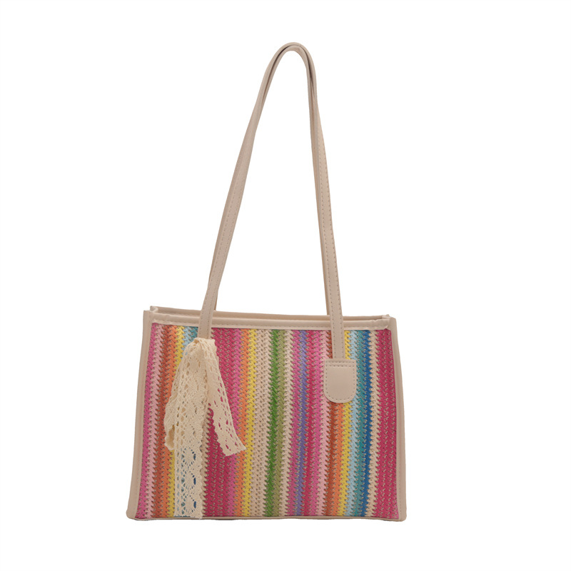 Bolsa de paja de verano arcoíris nueva moda para mujeres de viaje mochila de tejer vacaciones de playa bolsa de tote