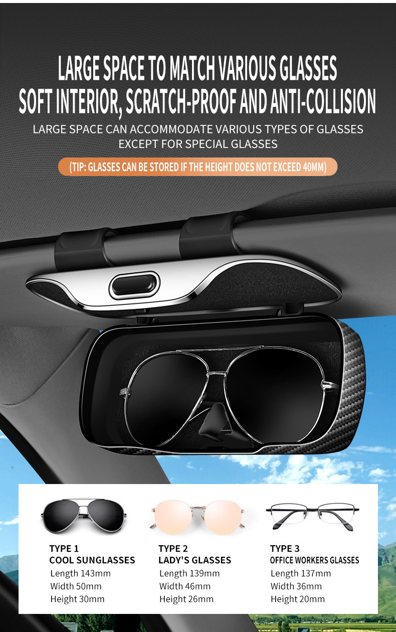 Car-Mounted Glasses Case, Sun Visor Sunglasses Clip, Car Interior Driver's Glasses Holder, Sunglasses Storage Box, Glasses Stand
