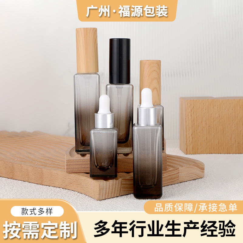 跨境现货高颜值四方玻璃瓶30ml按压泵粉底液分装瓶透明化妆品包材