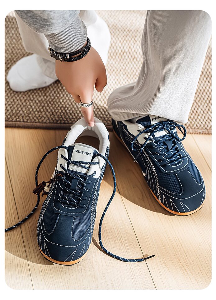 Giày sneaker nam da tổng hợp cổ thấp đế phẳng, kiểu giày tập luyện thể thao — Màu xanh da trời, màu nâu, đen chi tiết 23