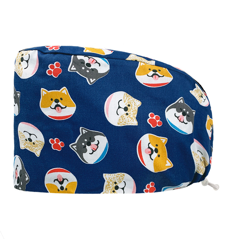 Gorro redondo de algodón puro para hombre y mujer, gorro bonito con estampado de UCI quirúrgico y hebilla, gorro de trabajo ajustable para médico y Hospital, gorro de enfermera