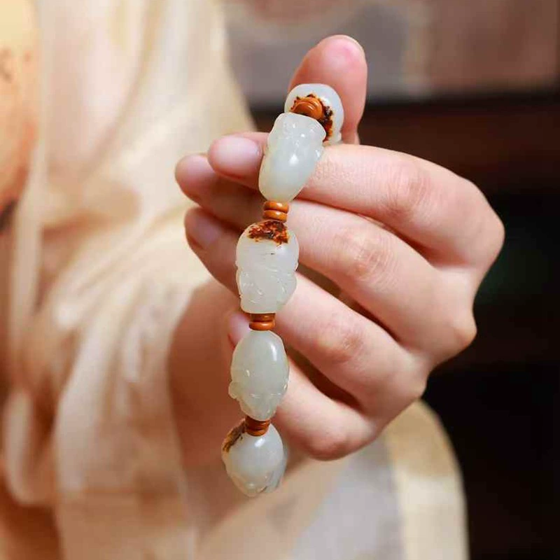 Фабрика Hetian Jade Store, изделия из нефрита, натуральный материал из нефрита Синьцзян Хэтиан, игривый цветной браслет «Восемнадцать архатов»
