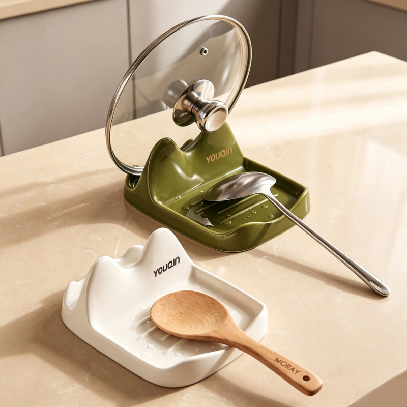 Ceramic pot lid rack, multifunctional kitchen countertop pot lid and cutting board storage rack, storage shelf for spatulas, spoons, and chopsticks Ceramic pot lid rack, multifunctional kitchen countertop pot lid and cutting board storage rack, storage shelf for spatulas, spoons, and chopsticks