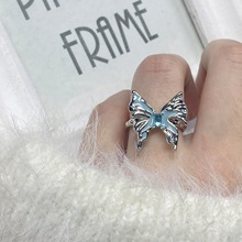新中式绿色蝴蝶戒指女小众设计感可调节指环简约时尚百搭指环手饰