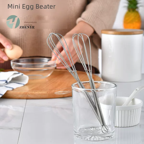 Stainless Steel 430 Mini Manual Egg Beater Spring Handle Small Egg Mixer Cream Whipper