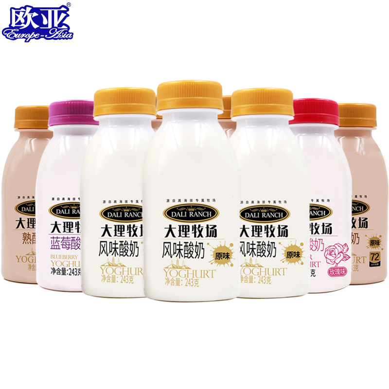 Europe-Asia Milk Great Stone Low Temperature Yogurt Milk 243g*12 Bottles Plain Mature Yogurt Flower Dairy Products
